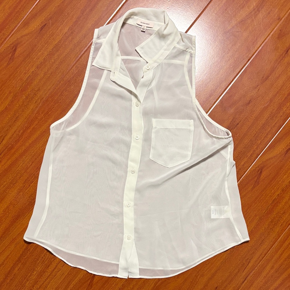 Sunday Best Sheer White Sleeveless Blouse